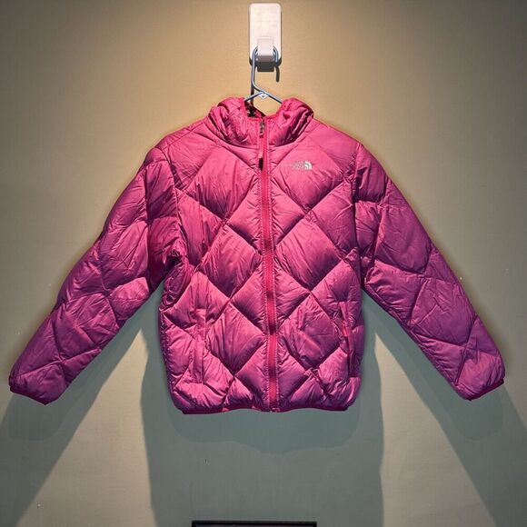 The North Face Jacket Coat Pink Plaid Reversible Girls Size 18 - Picture 1 of 6
